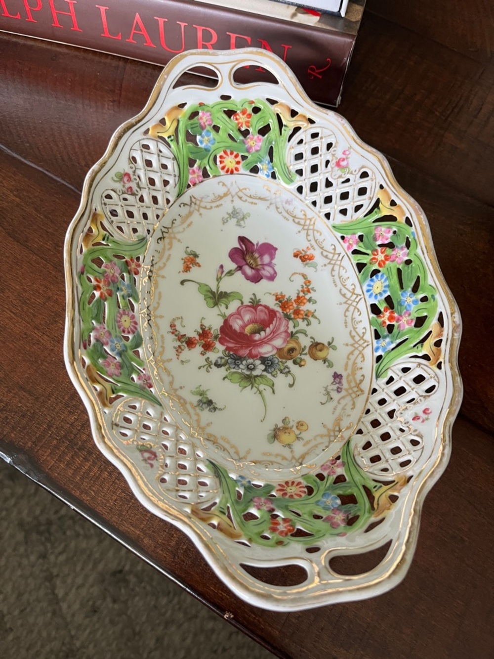 VINTAGE CARL SCHUMANN Bavaria Chateau Dresden Porcelain Basket